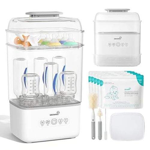 GROWNSY Baby Bottle Sterilizer and Dryer, Space-Saving, with Travel Set