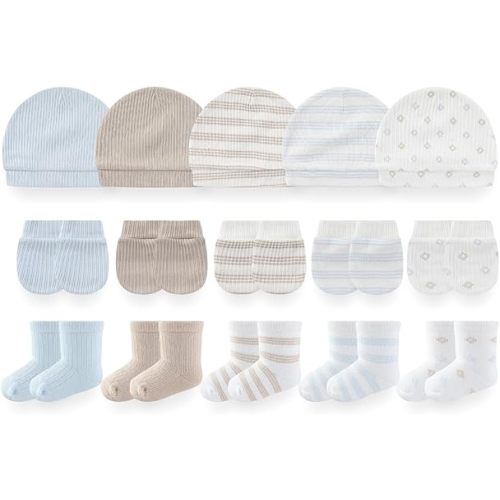 Baby Girls Boys Hats Mittens and Socks Set Cotton Infant Caps Newborn Soft Gloves 0-6 Months