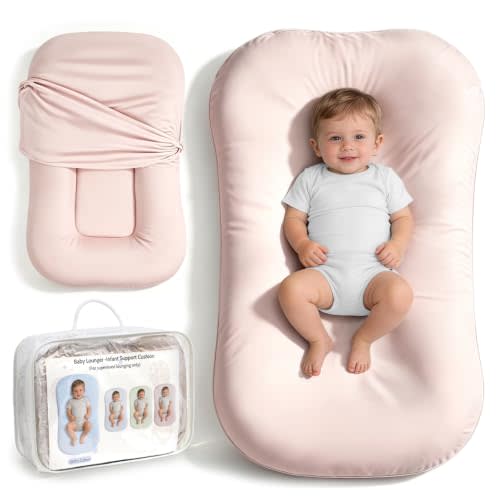 Infant Support Cushion, Baby Lounger for Newborn 0-24 Months | Portable Tummy Time Mat with Soft Cotton Cover for Home, Travel & Supervised, Essential Baby Gift (Pink)