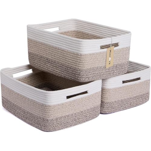 Large Storage Baskets for Organizing, Closet Shelf Baskets for Clothes Blanket Towels, Baby Nursery, Toy Bins Box, Woven Rope Basket, 17 x 13 x 7.5”, 3 Packs Gradient Brown