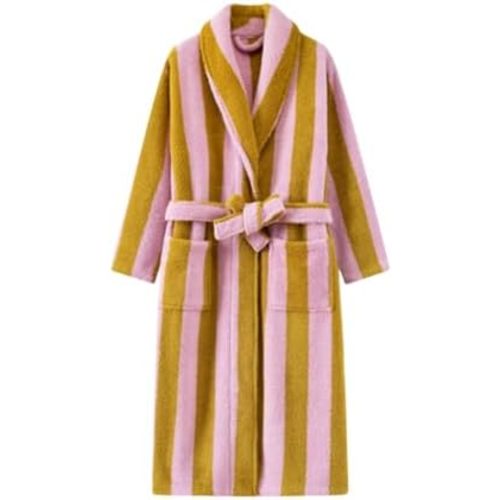 Striped Terry Cloth Robe for Women Men, Soft Fluffy Long Bathrobe with Belt Pockets Cozy Warm Couple Matching Loungewear