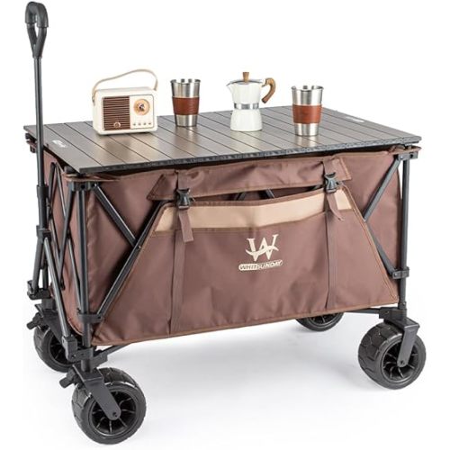 Whitsunday Beach Wagon Cart, 440Lbs Heavy Duty Folding Wagon with All Terrian Wheel, Collapsible Utility Camping Park Wagon Cart with Aluminum Tabletop