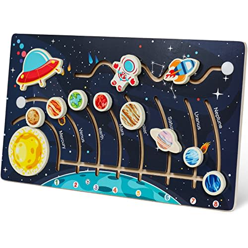 Zeoddler Movable Solar System Puzzle for Kids 3-6, Wooden Space Toys for Kids, Planets for Kids Preschool Learning Activities, Gift for Boys, Girls