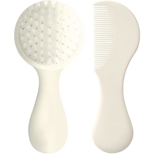 Baby Hair Comb Set,Soft Baby Hair Brush Baby Comb Hair Comb Set Newborn Baby Hair Brush and Comb Set Baby Care Hair Brush for Girls and Boys,Baby Hair Brush Set for Newborns, Beige