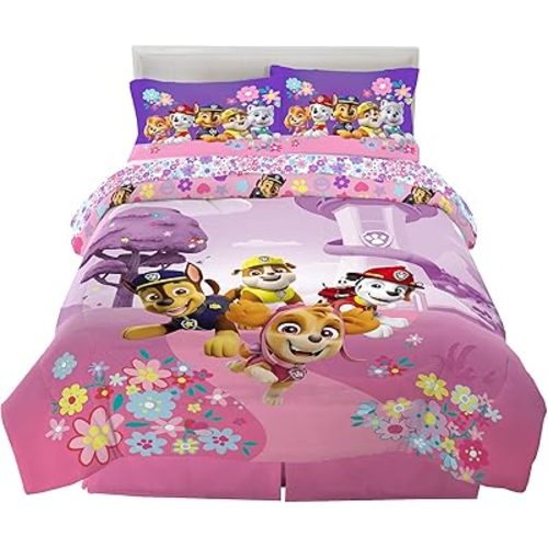 Franco Kids Bedding Super Soft Comforter and Sheet Set, 5 Piece Full Size, Paw Patrol Girls