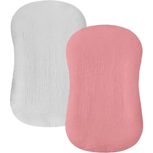 Muslin Baby Lounger Cover 2 Pack, Organic Cotton Removable Slipcover for Newborn,Baby Padded Lounger Infant Floor Seat Cover for Boys Girls (Gray Flesh Pink)