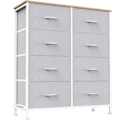 EDX Chest of Drawers with 8 Fabric Drawers, Drawer Cabinet, Organization Furniture for Kitchen, Office, Hallway, Light Gray