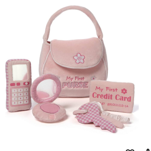 Baby GUND Play Soft Collection, My First Purse 5-Piece Plush Playset with Rattle, Mirror and Crinkle Plush Toys, Sensory Toy for Babies and Newborns, 8”