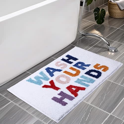 HAIWAOO Bathroom Rugs 17x24,Soft, Absorbent & Non Slip Bath Mat, Machine Washable with Colorful Letter Designs Bath Mats for Bathroom,Tub, Shower or Sink