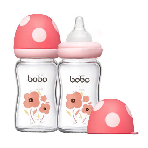 YOHKOH Newborn Baby Glass Bottle Set, Anti-Colic Design, 6oz, Red, 2-Pack