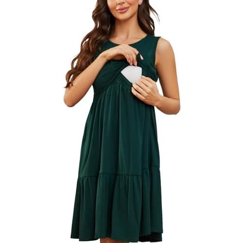 Liu & Qu Women's Maternity Nursing Dress Sleeveless Round Neck Breastfeeding Clothes with Pockets Summer