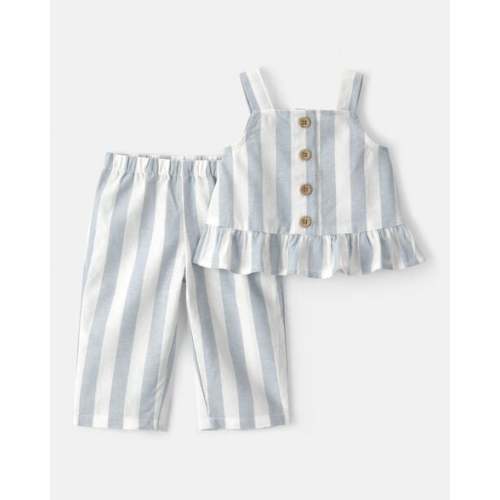 Baby Girl 2-Piece Sleeveless Tee & Pant Set - Blue/White | Carter's