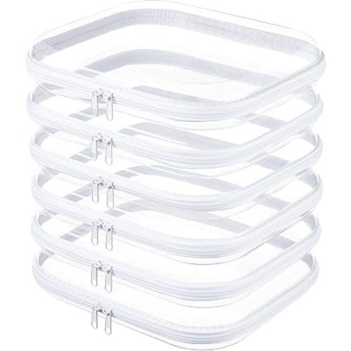 6-Pack Large Clear Hard Shell Zipper Pouches, Clear Zipper Bags, Hard Case Pouches for Purse & Diaper Bag Organizer,and Travel Essentials (6L)