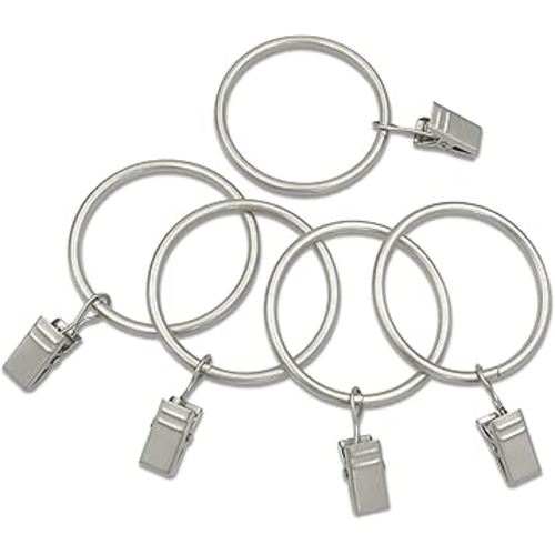 20 Pack Matte Silver Curtain Rings with Clips, Curtain Hooks Hangers Clip Rings for Hanging Drapes Bows Hat, Drapery Rings 1.77 in I D, Fits up to 1.5 in Diameter Curtain Rod.