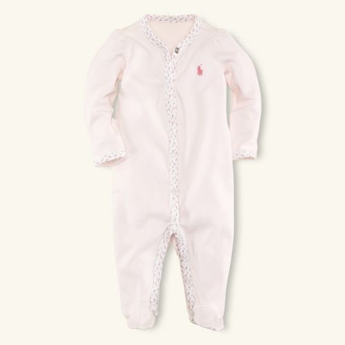 Floral Trim Coverall (Baby Girl)