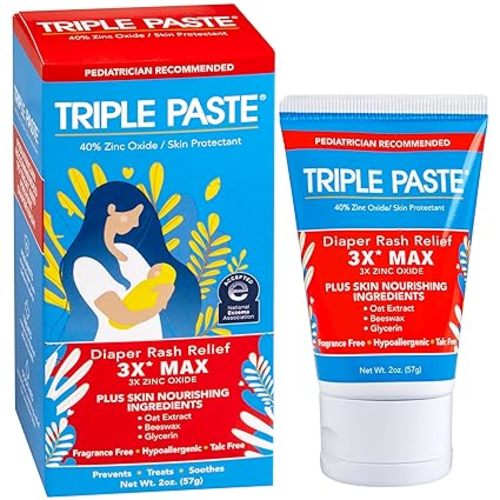 Triple Paste 3X Max Diaper Rash Ointment for Baby, Maximum Strength with 40% Zinc Oxide Ointment for Serious Diaper Rash, 2 oz Tube