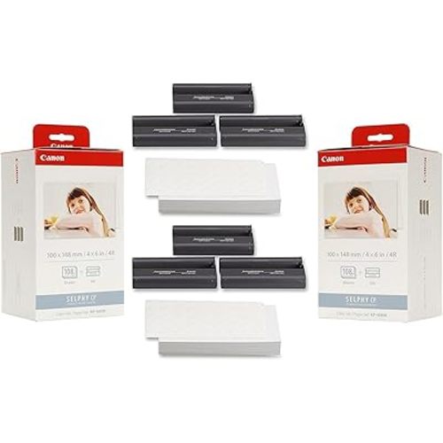 Canon KP-108IN Ink Paper Set (2) Pack - 216 Prints, 3115B001-X2, Cyan, Magenta, Yellow