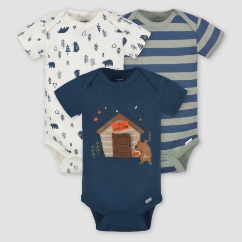 Gerber Baby 3pk Bear Short Sleeve Onesies - Forest Green/White/Navy Blue