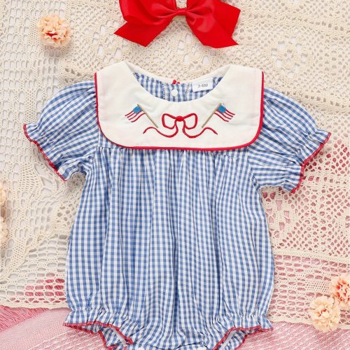 VIWORLD Baby Girls Flag Print Outfit Onesie & Headband For Summer Independence Day Baby Clothes, for Outdoor