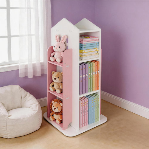 Trinx 4-Tier 360°Rotating Bookcase, Revolving Corner Storage Organizer for Home Office, Living Room, and Bedroom | Wayfair