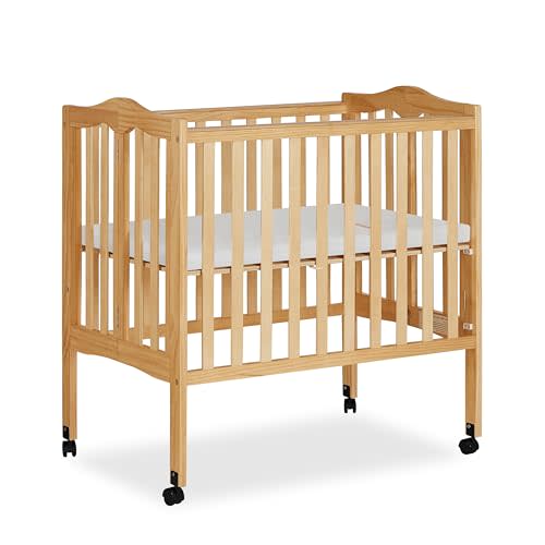 Dream On Me 2-In-1 Lightweight Folding Portable Stationary Side Crib In Natural, Greenguard Gold Certified, Baby Crib To Playpen, Folds Flat For Storage, Locking Wheels