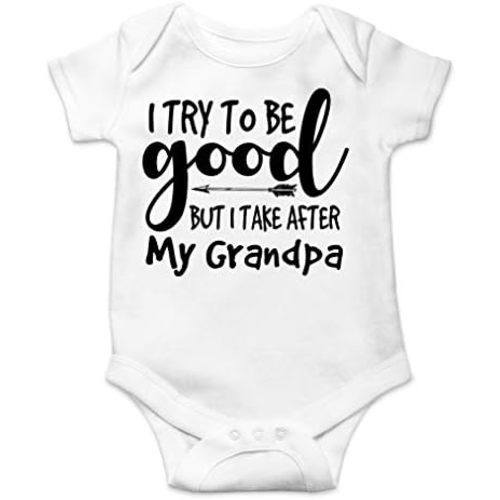 AW Fashions I Try To Be Good But I Take After My Grandpa Baby Bodysuit Funny Adorable Infant Cute Clothing