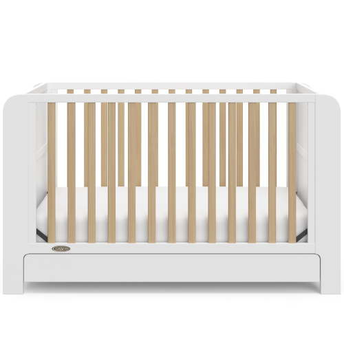 Graco Read-with-Me 4-in-1 Convertible Baby Crib with Drawer, White with Driftwood