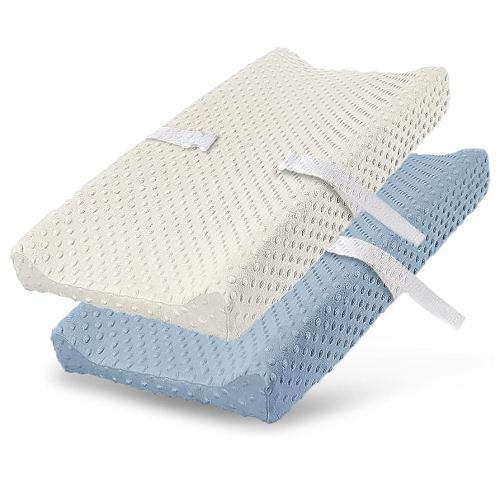 Plush Dot Changing Pad Covers for Infant Newborn Baby Boys or Girls Unisex, Soft Changing Table Sheets Wipeable Diaper Changing Pad Covers (Pristine and Blue)