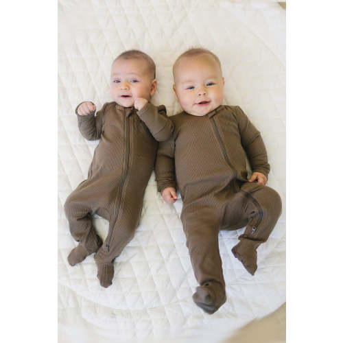 Mebie Baby  Cocoa Ribbed Zipper Footed Pajama | Baby Essentials | Organic Cotton 3-6
