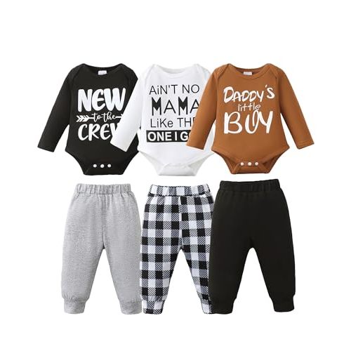 NZRVAWS Newborn Baby Boy Clothes Infant Boy Outfits Romper Pants Set 6 Pcs 0 3 6 9 12 Months