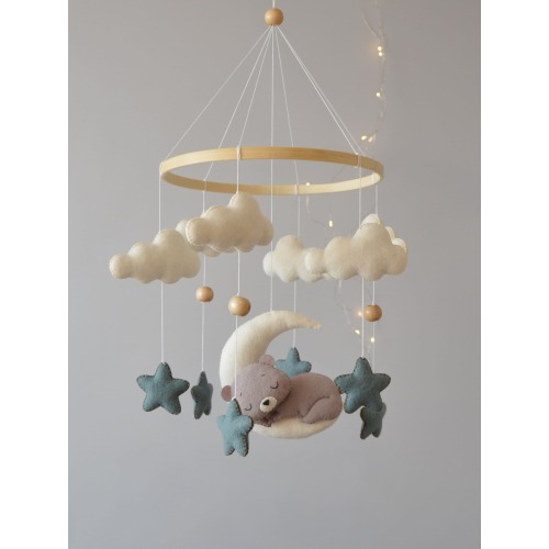 Sleeping Bear Baby Mobile: Moon & Stars Nursery Decor