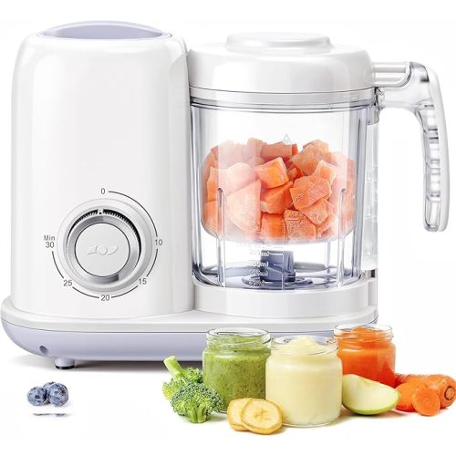 AMZBABYCHEF Baby Food Maker, 4 in 1 Baby Food Processor and Steamer, Puree Blender, Multifunctional Baby Puree Maker, Dishwasher Safe (White)
