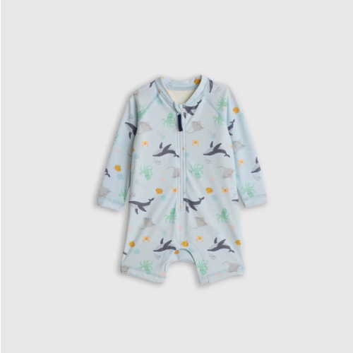Long Sleeve Zip-Up Rash Guard One-Piece - Baby in Peri Beach Stripe