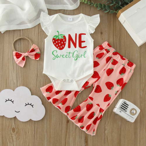 𝐈𝐧fant Baby Girl Floral Bell Bottom Outfits Daddys Girl Romper Short Sleeve Bodysuit+Pants Headband 3Pcs Clothes Set