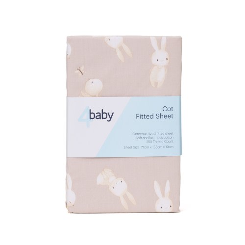 4baby Percale Cot Fitted Sheet Bunny