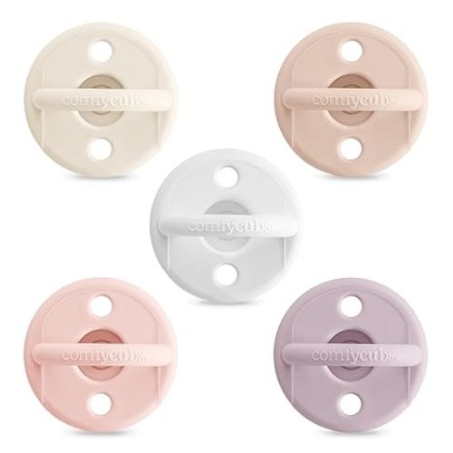 Comfy Cubs Baby Pacifiers, 5 Pack for 0+ Months, Soft Breast-Like Nipple Shape - CPSIA Compliant Silicone Pacifier for Newborns - Girl Pack Baby Essentials - Ideal Newborn Gift Set, Multicolor Neutral