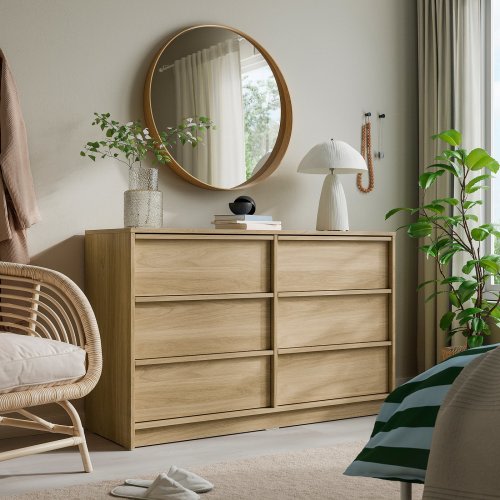 ANKARUDDEN 6-drawer dresser - with 2 inner drawers/oak effect 54 1/2x18 7/8x34 3/8 "