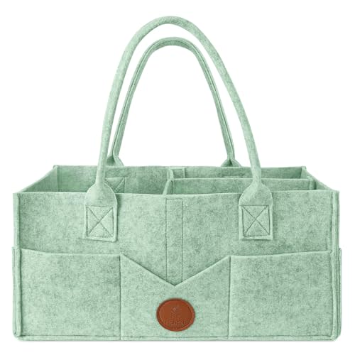 Maliton Baby Diaper Caddy, Nursery Storage Bin & Car Organizer with Handle, Large Felt Bag for Newborn essentials Boy or Girl, Changing Table Organizer for Baby Stuff, 15" x 9" x 7"Baby Shower Basket