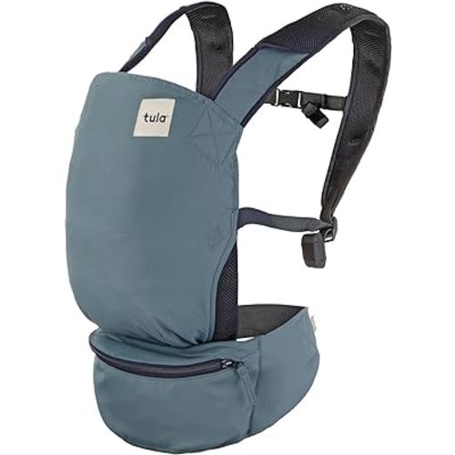 Baby Tula Lite Ripstop Nylon Compact Baby Carrier, Lightweight and Ergonomic Carrier for Travel w/Convenient Storage Hip Pouch, Multiple Carrying Positions for Babies 12lbs to 30lbs - Slate (Blue)