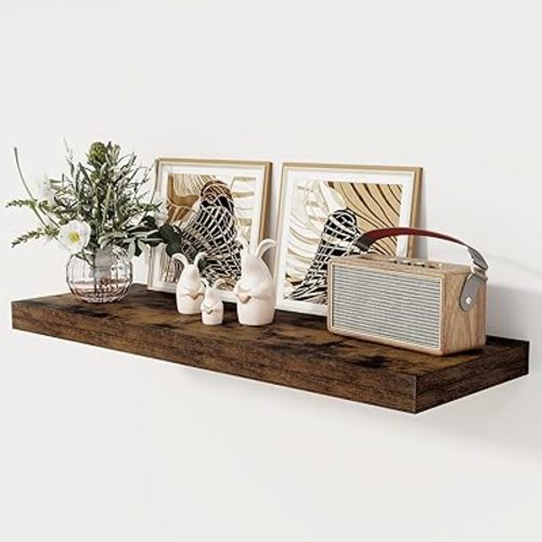 Floating Shelves 36 Inch Long, 12 Inch Deep Floating Shelves for Wall, 36 x 12 Shelves for Wall Storage & Display, 2" Thick Floating Shelf for Bathroom, Living Room, Rustic Brown Color, Set of 1