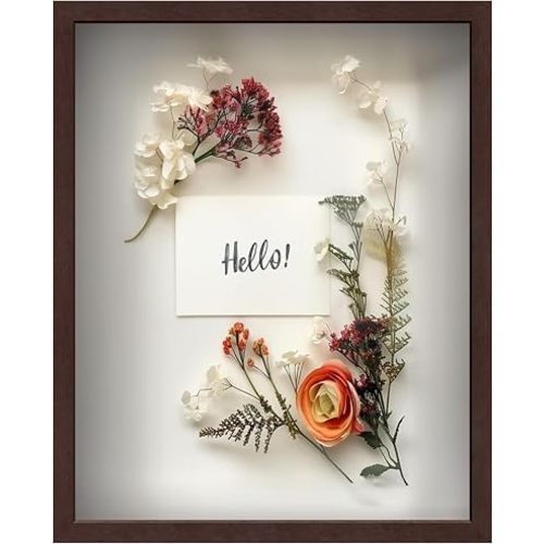 FrameWorks 16" x 20" Original Mahogany Wooden Shadow Box Frame – Soft Felt Back, Tempered Glass, and Included Elegant White Ball Push Pins