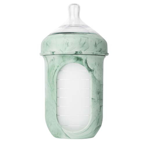 Boon NURSH Reusable Silicone Pouch Baby Bottle  Stage 2 Medium Flow  8oz  Mint Tie Dye