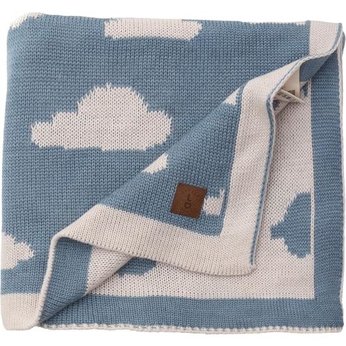 Baby Blanket 30x40 in – Soft Reversible Acrylic Knit Blanket with Bow, Oeko-TEX Certified, Cloud Smoke Blue, Cozy Newborn Baby Blanket for Crib, Stroller & Nursery