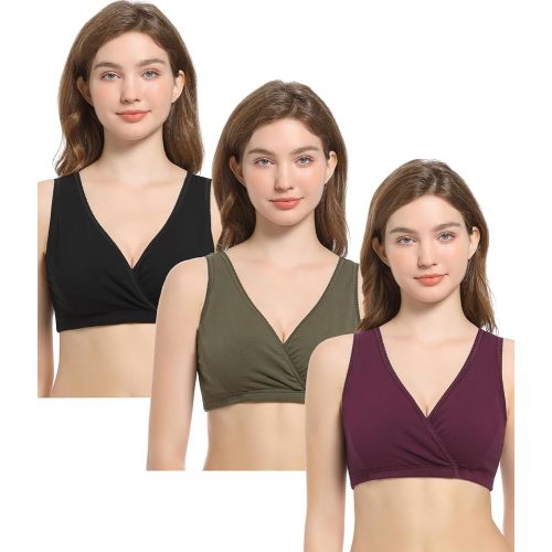 CAKYE 3 Pack Maternity Nursing Sleep Bra Breastfeeding Cotton Bralette
