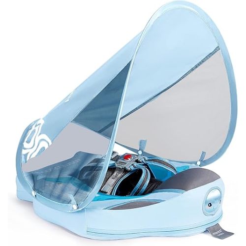 Mambobaby Baby Pool Float with Removable Sun Canopy - Non Inflatable Infant Swim Float with Anti-Flip Tail Design, Waterproof & Skin-Friendly Baby Float for Swimming (3-24 Months)