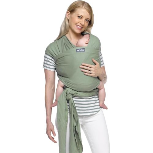 Moby Basics Baby Wrap Carrier for Newborns to Toddlers (8-33lbs), Infant Sling Carrier, Lightweight & Hands Free Design, Adjustable for All Body Types (Spring Basil)