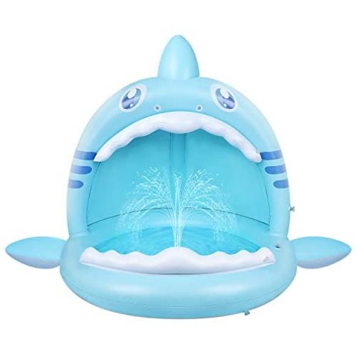 Baby Pool,Shark Splash Toddlers Swimming Pool with Canopy,Portable Inflatable Kiddie Paddling Pool with Water Sprinkler,45’’ Indoor&Outdoor Water Game Play Center for Kids