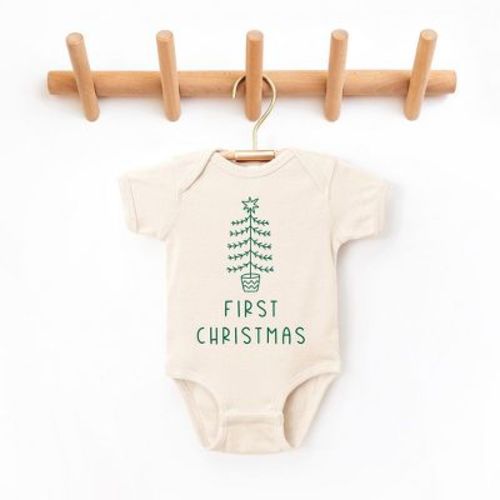 The Juniper Shop First Christmas Tree Baby Bodysuit - Newborn - Natural