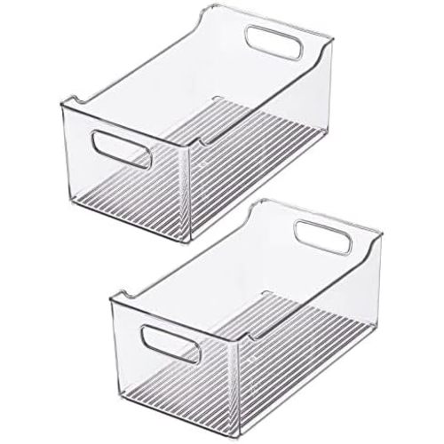 mDesign Modern Plastic Open Front Dip Storage Organizer Bin Basket with Built-In Handles for Kitchen Organizing, Fridge Shelf, Cubby, Cabinet, or Pantry Organization, Ligne Collection - 2 Pack - Clear