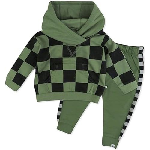 HonestBaby 2-Piece Fleece-Color Block Hoodie and Sweatpant Set 100% Organic Cotton for Infant Baby and Toddler, Boys